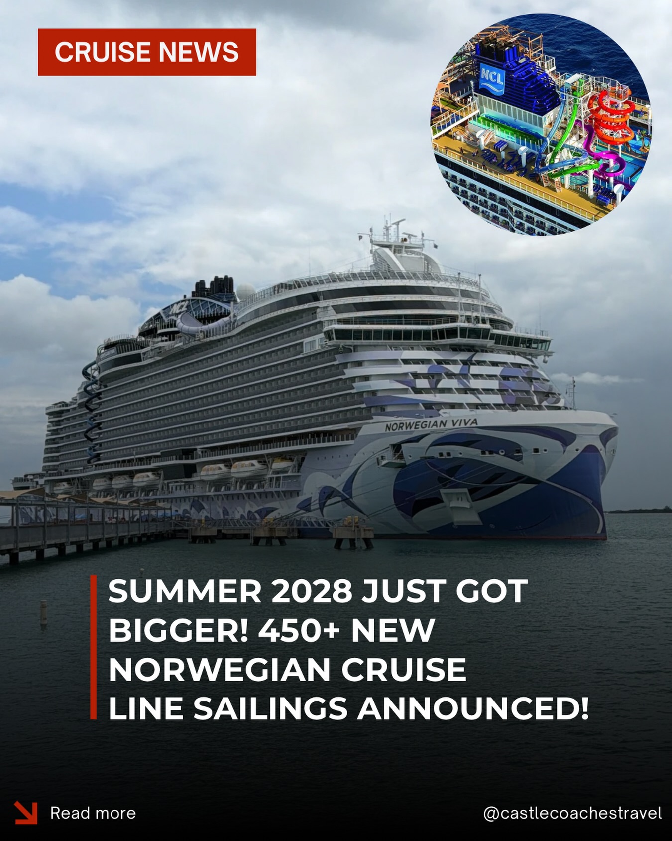 🚨 CRUISE NEWS: Summer 2028 Sailings Are Here! 🚢

It’s never too early to start planning your next adventure!

Norwegian Cruise Line has officially opened Summer 2028 bookings, with 450+ sailings ranging from 3–14 nights aboard 20 ships to nearly 150 destinations around the world.

✨ Highlights include:
🏔️ Alaska with glacier viewing on every sailing
🏝️ Caribbean & Bahamas, including Great Stirrup Cay and the new Great Tides Waterpark
🇪🇺 Europe featuring the Mediterranean, Greek Isles, Iceland, Northern Europe, and exciting new ports
🌊 Bermuda sailings with overnight stays
🌺 South Pacific itineraries through Fiji, French Polynesia, Sydney, and Honolulu

One of the biggest advantages of this deployment? Many itineraries feature extended time in port, including overnight stays and late departures, so you can spend more time exploring each destination.

⭐ Texas travelers also have something to celebrate: Norwegian Prima will sail from Galveston during the summer for the very first time!

💡 Castle Coaches Tip: Summer 2028 may seem far away, but the best cabins, preferred dining times, and most popular itineraries are often the first to sell. Booking early gives you the widest selection—and we can always watch for promotions that may become available later.

📩 Thinking about Alaska, Europe, the Caribbean, Bermuda, or beyond? Let’s start planning your perfect 2028 cruise today!
.

#NorwegianCruiseLine #CruiseVacation #ncl #summer2028 #castlecoachestravel 

Castle Coaches Travel, concierge travel agency, Norwegian Cruise Line specialist, Norwegian cruises, Alaska cruises, Caribbean cruises, Europe cruises, Bermuda cruises, South Pacific cruises, family cruises, luxury cruises, group cruises, cruise vacation planning, personalized travel planning, Galveston cruises, Miami cruises, Seattle cruises, bucket list vacations, cruise travel advisor, cruise expert, custom vacation planning.