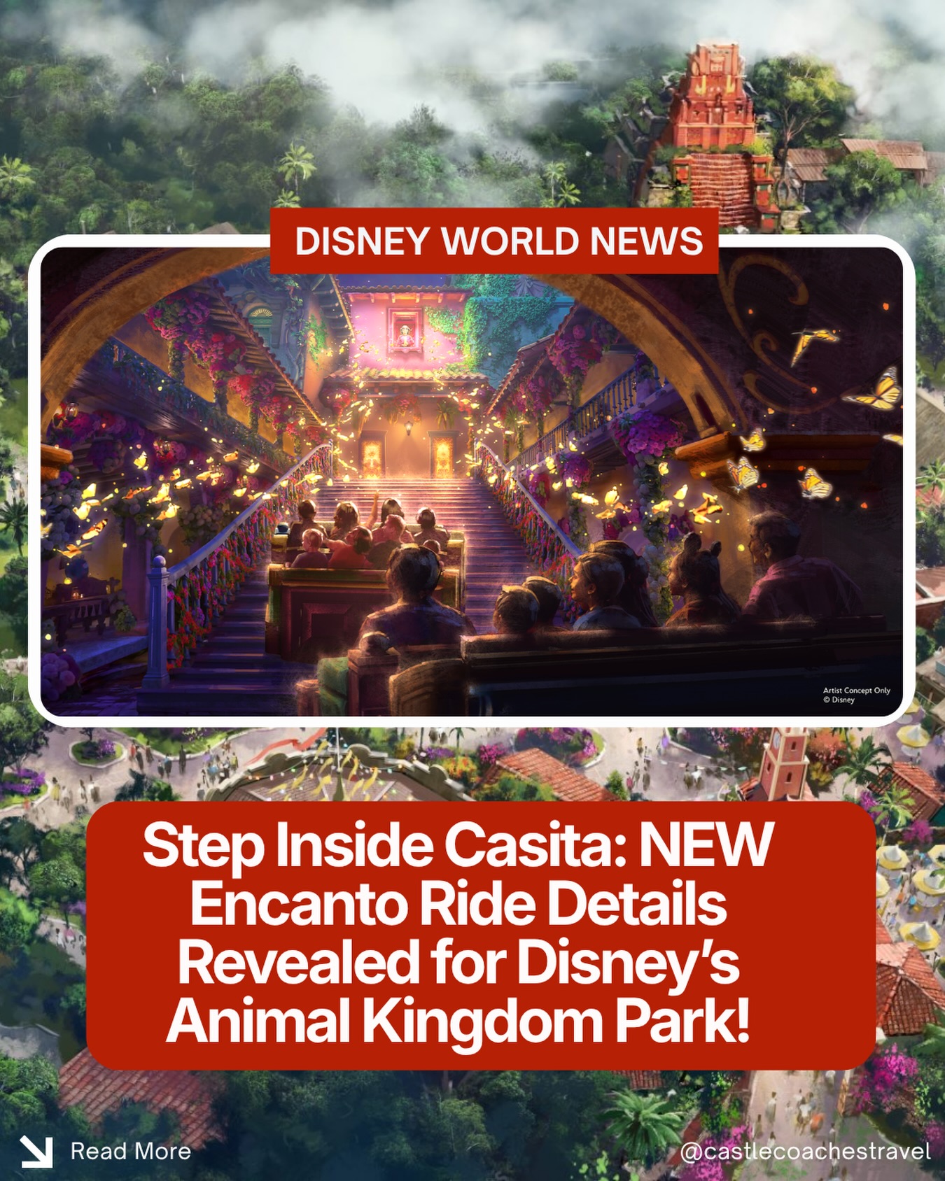 🌺 NEW Details Revealed for Encanto at Disney’s Animal Kingdom! ✨

Disney just shared a much closer look at Antonio’s Fiesta de Encanto, the brand-new Encanto attraction coming to the Tropical Americas area at Disney’s Animal Kingdom!

Here’s what we know so far:
 🏡 Guests will be invited into Casita to celebrate Antonio’s special gift—the ability to communicate with animals. 

🦜 The attraction will feature a family-friendly adventure filled with the magic, music, and vibrant storytelling that made Encanto such a beloved film. Once inside, you’ll board ride vehicles designed to look like different pieces of furniture magically assembled by Casita itself, carrying you through rooms of the Madrigal home before eventually reaching Antonio’s room upstairs.

And Antonio’s room sounds incredible. 🌿 It has been transformed into a lush rainforest filled with more than 50 animals, all represented with details inspired by Colombia. Disney also confirmed there will be no height requirement, making this an attraction the whole family can enjoy together.

🎢 Disney also revealed a first look at the attraction’s ride system and vehicles, giving fans an exciting glimpse of what’s to come as the new Pueblo Esperanza area continues to take shape at Disney’s Animal Kingdom.

But that’s not all! Tropical Americas will also feature El Carrusel de los Animalitos, a beautiful new carousel with 22 hand-carved animal figures inspired by beloved Disney and Pixar stories.

The new Tropical Americas land will celebrate the myths and magic of the rainforest and will also be home to the upcoming Indiana Jones and the Myth of the Jade Serpent attraction, plus new dining, shopping, and family experiences. This is just one of several exciting projects announced during D23 2026, and we can’t wait to see it come to life!

✨ Reach out to a Castle Coaches Travel agent today to get your next Walt Disney World vacation booked! Whether you’re planning for today or looking ahead to experience these incredible new additions, we’re here to help every step of the way.

#CastleCoachesTravel #WaltDisneyWorld #Encanto #AnimalKingdom #D23