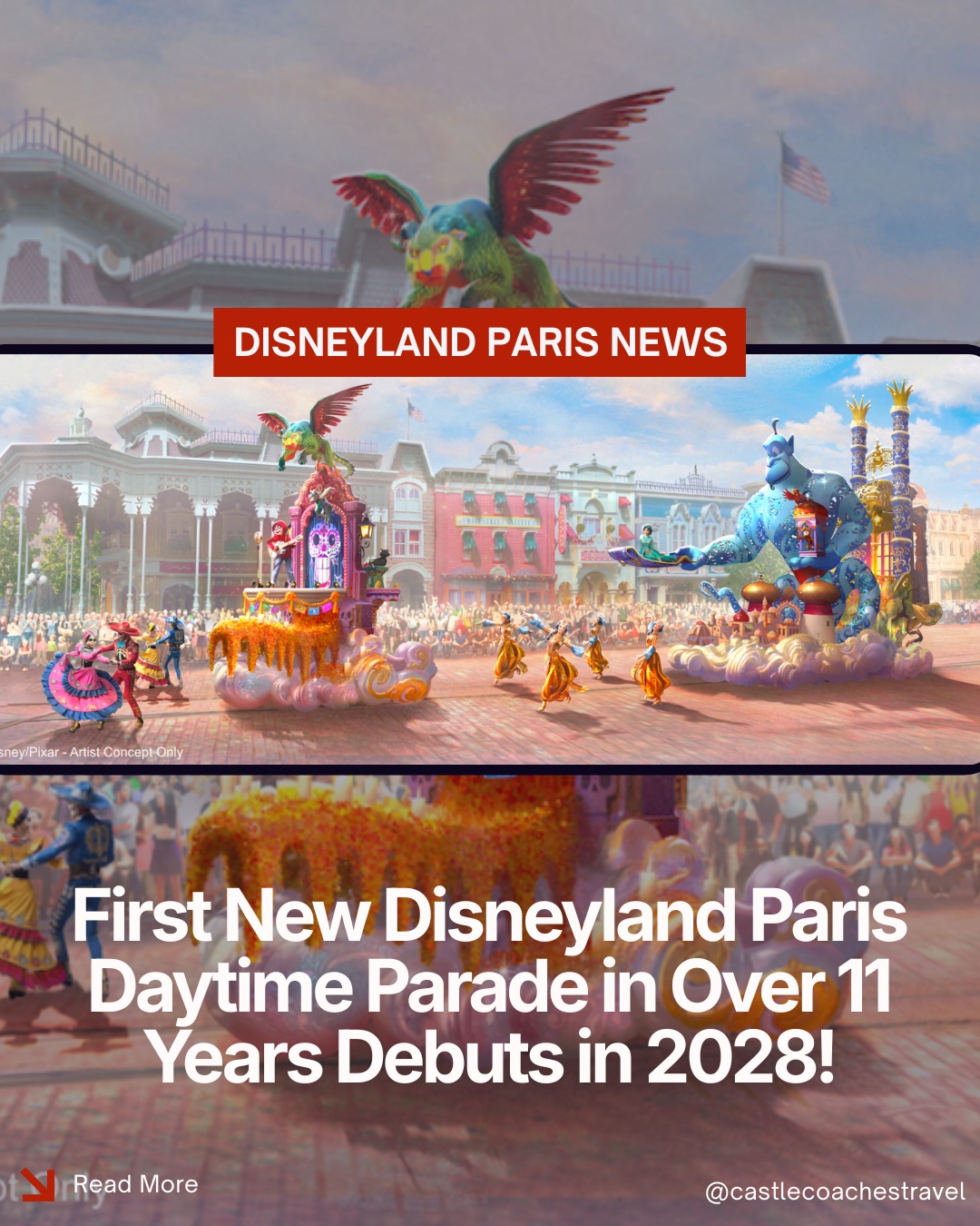 🎉 A BRAND-NEW Parade Is Coming to Disneyland Paris! ✨

For the first time since 2017, Disneyland Park at Disneyland Paris is getting an all-new daytime parade!

Beginning in 2028, Mickey Mouse and his pals will lead a spectacular new daily parade celebrating timeless Disney magic and the power of dreams. 💭✨

Guests can look forward to:

🎨 Brand-new, state-of-the-art floats designed especially for the parade
👑 Beloved Disney Princesses including Jasmine, Tiana, and Rapunzel
🎸 Characters making their parade debut, including Miguel from Disney and Pixar’s Coco
🐭 And, of course, Mickey Mouse and friends leading the celebration!

This will mark a major new chapter for entertainment at Disneyland Paris, and we can’t wait to see what Disney has planned for its first new daytime parade in more than a decade.

And remember—Castle Coaches Travel can book Disneyland Paris! We don’t just book it; we’ve experienced Disneyland Paris ourselves multiple times and can help with firsthand recommendations and concierge-level planning.

✨ Reach out to a Castle Coaches Travel agent today to get your next Disneyland Paris vacation booked!

#CastleCoachesTravel #DisneylandParis #Disneyparis #DisneyParade #D23