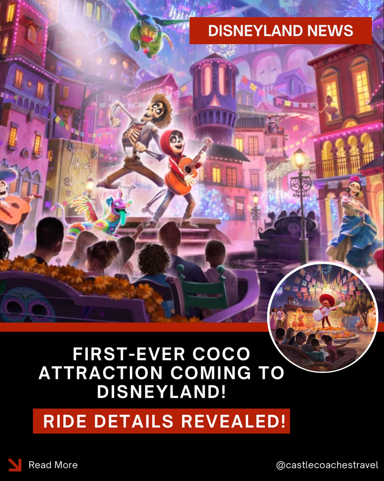 🎶 Disney’s First-Ever Coco Ride Is Coming!

One of Pixar’s most beloved films is finally getting its own attraction! 👏 

Disney announced new details about the Coco boat ride coming to Disney California Adventure.

🎸 The adventure takes place one year after the events of the movie.

🎶 Guests will journey alongside Miguel through the Land of the Dead while celebrating family, music, and unforgettable memories.

🏛️ Before boarding, guests will explore a museum dedicated to Héctor Rivera, setting the stage for the adventure ahead.

This marks Disney’s first attraction ever inspired by Coco (it’s about time) and it’s already becoming one of the most anticipated additions to Disneyland Resort. Disney has not yet announced an opening timeline, but with construction well underway, we can’t wait to watch this beautiful new attraction come to life.

✨ Reach out to a Castle Coaches Travel agent today to get your next Disneyland Resort vacation booked!

#CastleCoachesTravel #Disneyland #Coco #Pixar #D23