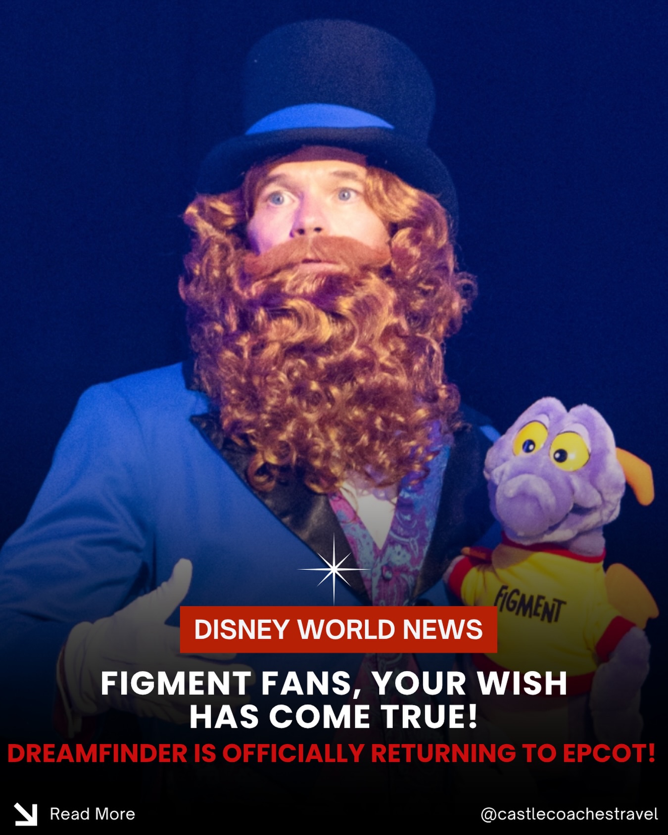 💜 A Dream Come True for Figment Fans! ✨

If you’re a Figment fan like we are, this may be one of the biggest announcements to come out of D23 2026!

Disney has officially announced that Dreamfinder and Figment are returning for an all-new journey at EPCOT! 💜✨

For years, fans have hoped to see Dreamfinder reunited with Figment, and Disney has confirmed they’ve heard those requests.

“We know how important this is to you. We’ve heard you…” — Disney Experiences Chairman Thomas Mazloum

While Disney hasn’t shared an opening date or attraction details just yet, this announcement confirms that Dreamfinder and Figment will once again embark on a new adventure together at EPCOT. More details will be revealed at a later date. 

As longtime Disney fans ourselves, Figment has always been one of our favorites, so this announcement has us incredibly excited! We can’t wait to see what’s in store for this beloved duo.

✨ Reach out to a Castle Coaches Travel agent today to get your next Walt Disney World vacation booked! Whether you’re visiting soon or planning for the future, we’d love to help you experience all the magic Disney has to offer.

#CastleCoachesTravel #WaltDisneyWorld #Figment #EPCOT #onelittlespark